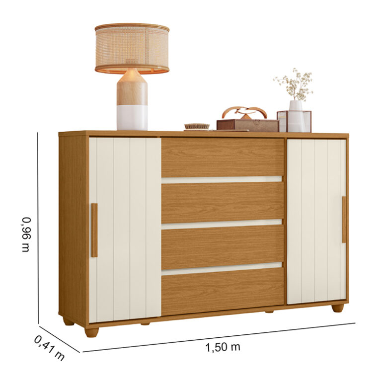 Cómoda Evidenza Rustic 2P 4C con medidas - mueble con amplio almacenamiento