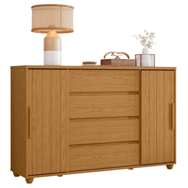 Cómoda Evidenza Rustic 2P 4C vista lateral – cómoda rústica para dormitorio