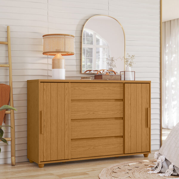 Cómoda Evidenza Rustic 2P 4C en dormitorio decorado – mueble rústico de almacenamiento