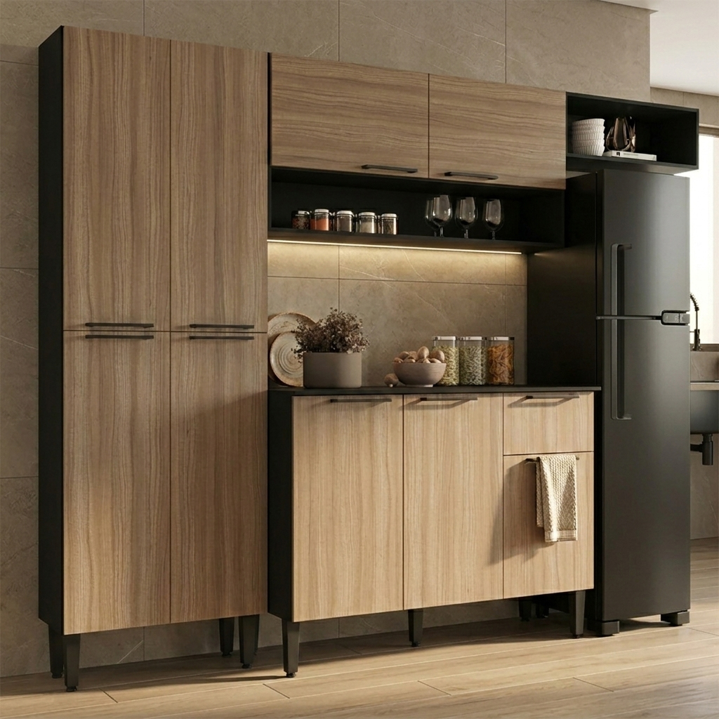 Cocina modular Madri Rustic con repisas y puertas – mueble de cocina modular