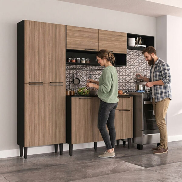 Cocina modular Madri Rustic con repisas y puertas – mueble de cocina modular humanizado