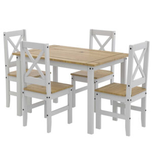 COMEDOR MADERA LUCIA BLANCO 4 SILLAS