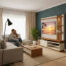 Home TV Mariana 55 en sala moderna – panel para TV hasta 55 pulgadas - humano
